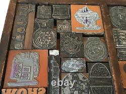 Large Lot Antique Wood Printer Blocks + Vintage Hamilton Tray Advertising Old