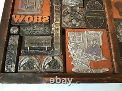 Large Lot Antique Wood Printer Blocks + Vintage Hamilton Tray Advertising Old