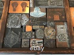 Large Lot Antique Wood Printer Blocks + Vintage Hamilton Tray Advertising Old