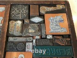 Large Lot Antique Wood Printer Blocks + Vintage Hamilton Tray Advertising Old