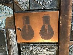 Large Lot Antique Wood Printer Blocks + Vintage Hamilton Tray Advertising Old