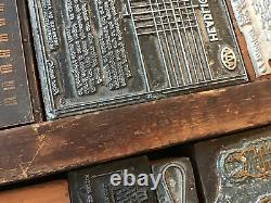 Large Lot Antique Wood Printer Blocks + Vintage Hamilton Tray Advertising Old