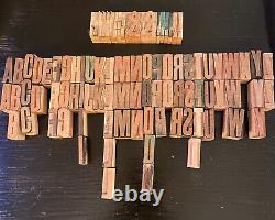 Letterpress Printing Wood Blocks 89 pieces, Vintage uppercase alphabet