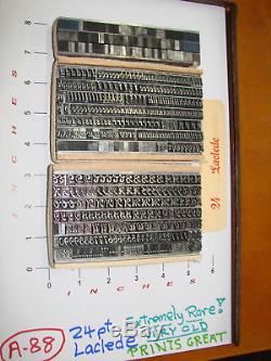 Letterpress Type 24 pt. Laclede (Extremely Rare!) Very Old Prints Great
