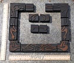 Letterpress border wooden printing blocks ornaments Art Nouveau wood frame old