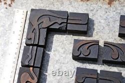 Letterpress border wooden printing blocks ornaments Art Nouveau wood frame old
