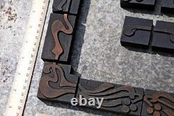 Letterpress border wooden printing blocks ornaments Art Nouveau wood frame old