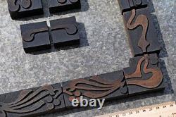 Letterpress border wooden printing blocks ornaments Art Nouveau wood frame old