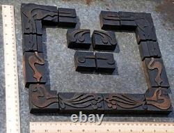 Letterpress border wooden printing blocks ornaments Art Nouveau wood frame old