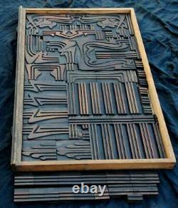 Letterpress wooden frame set Art Nouveau rare awesome wood type printer +100 pcs