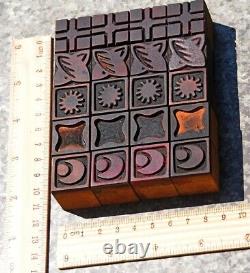 Letterpress wooden printing blocks ornaments Art Nouveau Deco wood decoration