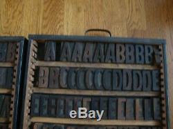 Lot 2 Trays Antique Wood Letterpress Print Printer's Block Alphabet & Numbers 2