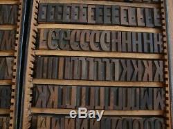 Lot 2 Trays Antique Wood Letterpress Print Printer's Block Alphabet & Numbers 2