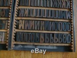 Lot 2 Trays Antique Wood Letterpress Print Printer's Block Alphabet & Numbers 2