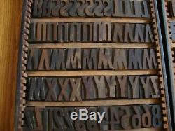 Lot 2 Trays Antique Wood Letterpress Print Printer's Block Alphabet & Numbers 2