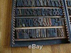 Lot 2 Trays Antique Wood Letterpress Print Printer's Block Alphabet & Numbers 2