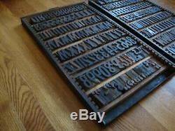 Lot 2 Trays Antique Wood Letterpress Print Printer's Block Alphabet & Numbers 2