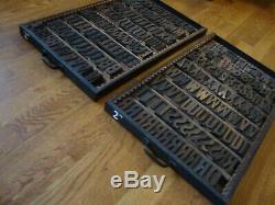 Lot 2 Trays Antique Wood Letterpress Print Printer's Block Alphabet & Numbers 2