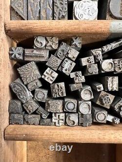 Lot 60+ Letterpress Type Metal Printing Block Antique Animal Moon Star Yin Yang