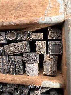 Lot 60+ Letterpress Type Metal Printing Block Antique Animal Moon Star Yin Yang