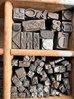 Lot 60+ Letterpress Type Metal Printing Block Antique Animal Moon Star Yin Yang
