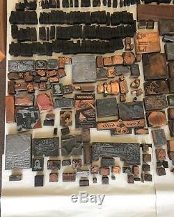 Lot Of 956! Vintage Printer Blocks, Copper, Steel, Wood, Letters, Logos