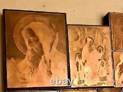 Lot Religious Figures & Other Lithography Printing Block Vintage Metal & Wood