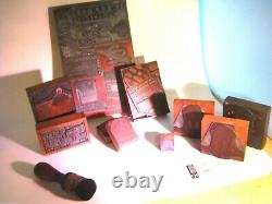 Lot of 10 Antique Copper Plates on Wood Block Printing Press Advertisements
