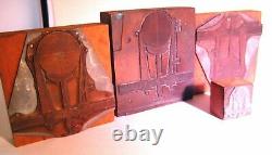 Lot of 10 Antique Copper Plates on Wood Block Printing Press Advertisements