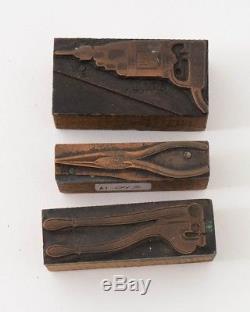 Lot of 12 Vintage Hardware Store Copper Block Wood Stamp Letterpress Tools