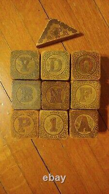 Lot of Antique Wood Block Letter Number Vintage