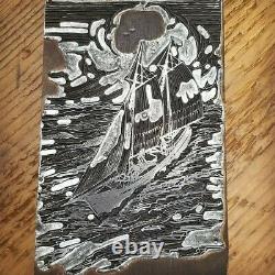 Oregon Letterpress Vintage Printing Block Plate Pirate Ship Use in Famous Book