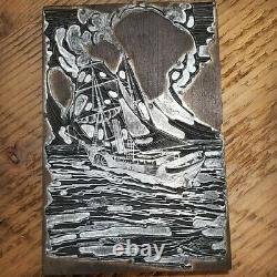 Oregon Letterpress Vintage Printing Block Plate Pirate Ship Use in Famous Book