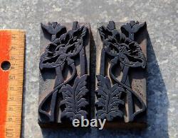 Poppy letterpress wooden printing blocks ornaments Art Nouveau wood frame old