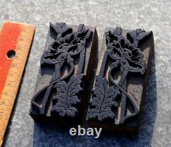 Poppy letterpress wooden printing blocks ornaments Art Nouveau wood frame old