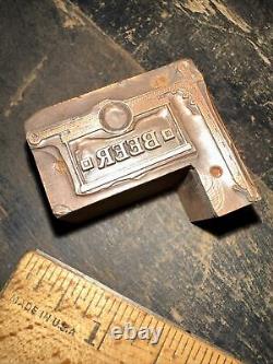 Print Block Sign That Says BEER Nice Details! Copper Face