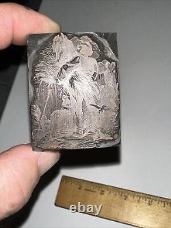 Printing Block Man Feeding Horse Hay Rare! Copper Face, Great Details