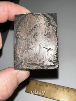 Printing Block Man Feeding Horse Hay Rare! Copper Face, Great Details