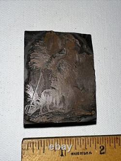 Printing Block Man Feeding Horse Hay Rare! Copper Face, Great Details