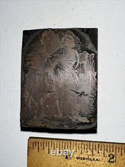 Printing Block Man Feeding Horse Hay Rare! Copper Face, Great Details