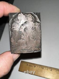 Printing Block Man Feeding Horse Hay Rare! Copper Face, Great Details