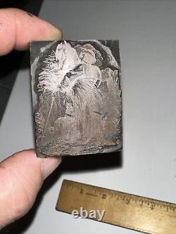 Printing Block Man Feeding Horse Hay Rare! Copper Face, Great Details