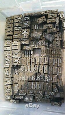 Printing Letterpress Printers Blocks, 1500pt Metal Alphabet Antique + 3 Drawers