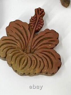 RARE 1932 Hawaiian Wood Carved Textile Printing Block Hand Made Stamp Set of 10