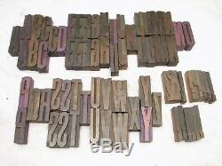 Set 70 + Antique Letterpress Wood Printing Block Type Set Letters 2-1/2 B