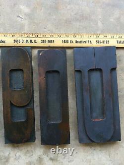 Six Rare Giant Twelve Inch Tall Vintage Letterpress Wood Type Sorts