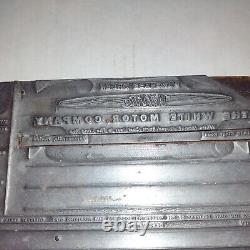 The White Motor Company Vintage Printing Letterpress Printers Block Huge 9 inch