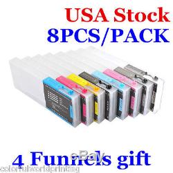 USA! 300ml 8pcs Epson Stylus Pro 4880 Refilling Ink Cartridges with 4 Funnels