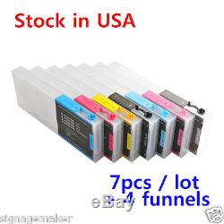 USA 7pcs 220ml Ink Refill Cartridge for EPSON Stylus Pro 7600 / 9600 + 4 Funnel