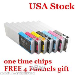 USA Stock 7pcs Epson Stylus Pro 7600 / 9600 Refilling Ink Cartridge+ 4 funnels
